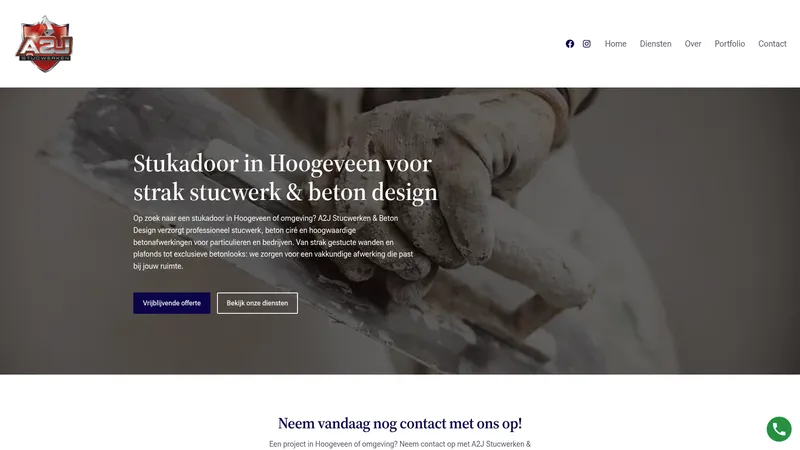 Website van A2J Stucwerken & Design