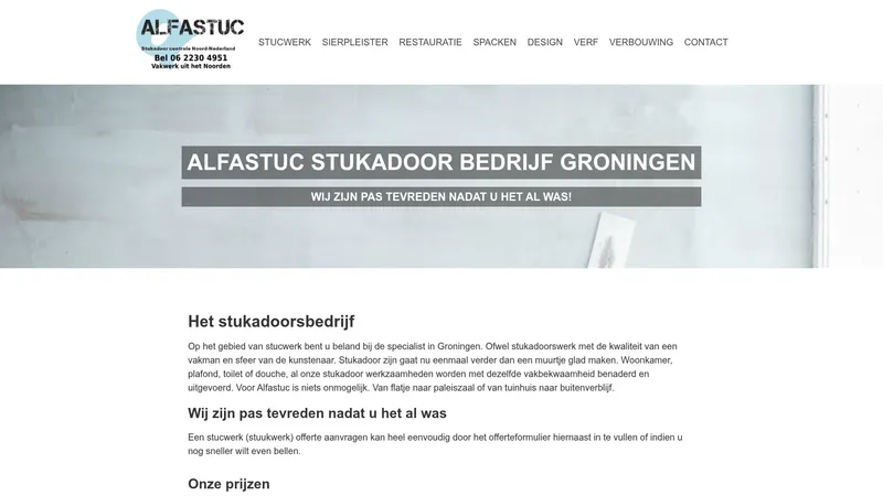 Website van Alfa Stuc/Afwerkbedrijf