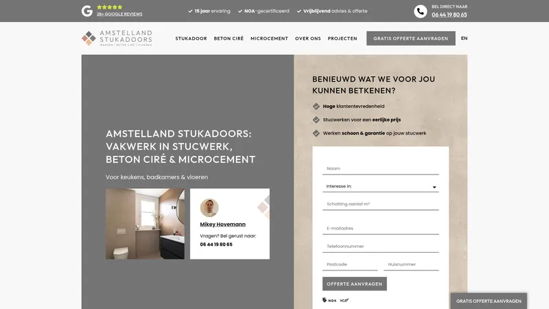 Website van Amstelland Stukadoors