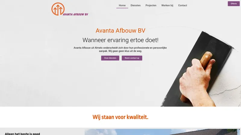Website van Avanta Afbouw BV
