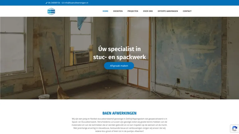 Website van BAEN Afwerkingen