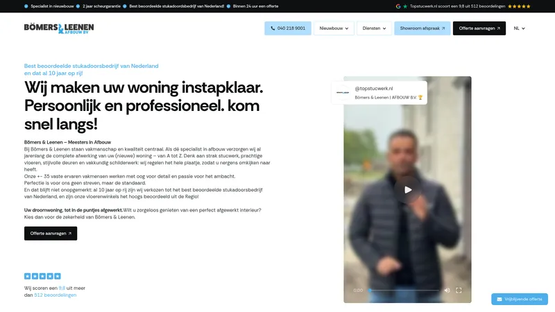 Website van Bömers & Leenen Afbouw B.V. | Stukadoors | Schilders | Vloeren