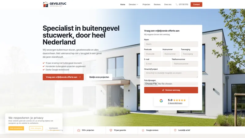 Website van Buitengevel stucen | Gevelstuc Specialist