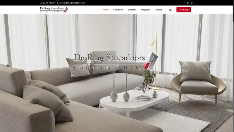 Website van De Ruig stucadoors in Hoofddorp met showroom
