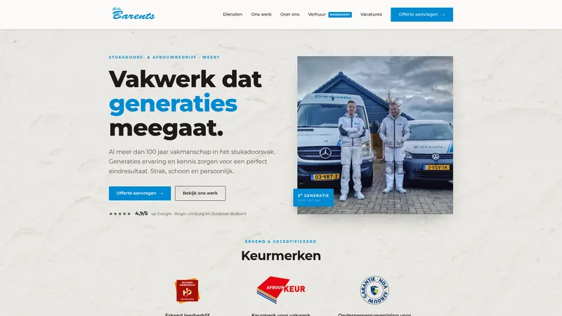 Website van Gebr. Barents Stukadoors- en Afbouwbedrijf