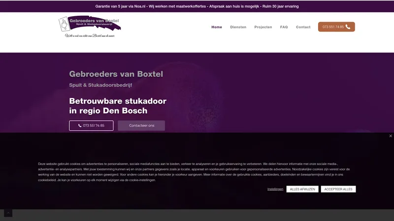 Website van Gebroeders van Boxtel Spuit- en Stukadoorsbedrijf