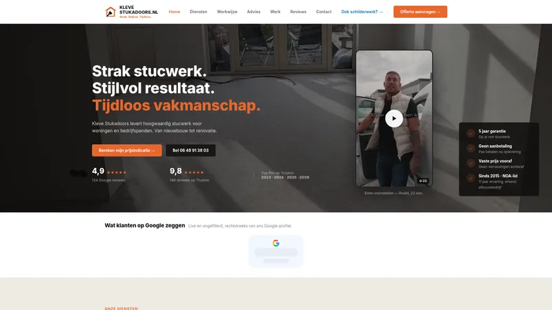 Website van Kleve Stukadoors & schilderwerken B.V.