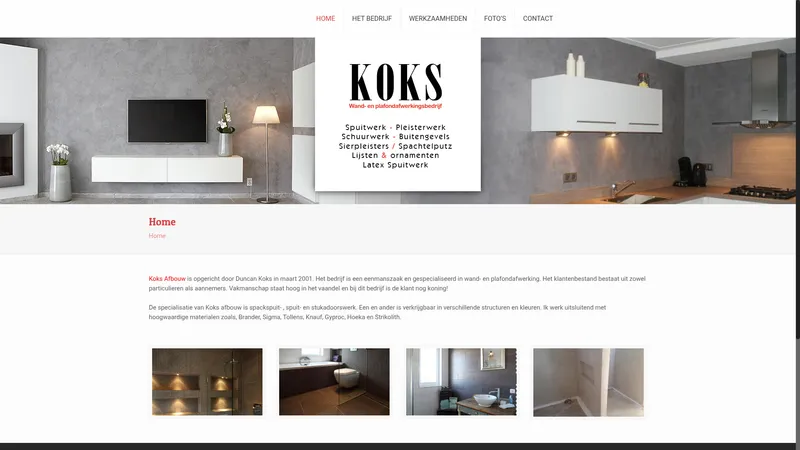 Website van Koks Wand- en Plafondafwerking