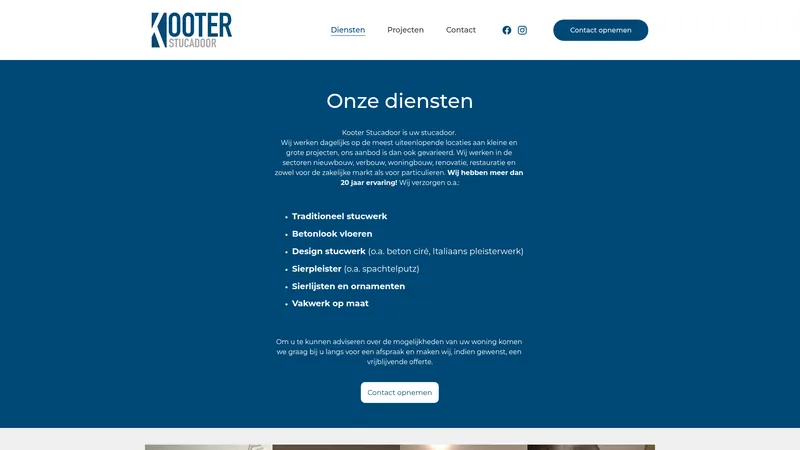 Website van Kooter Stucadoor