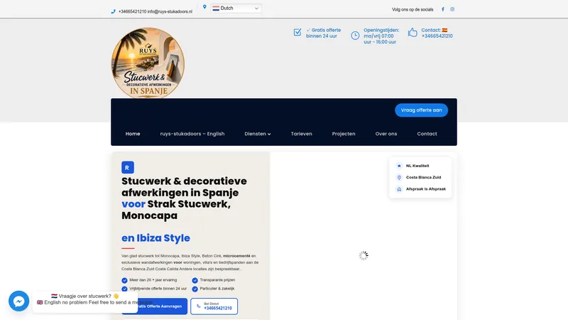 Website van Ruys-Stukadoors Stucwerk & decoratief Costa Blanca