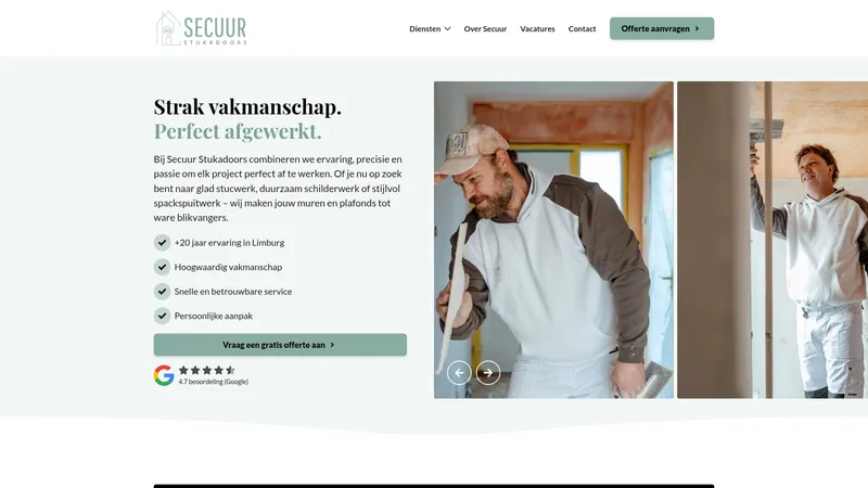 Website van Secuur Stukadoors B.V.