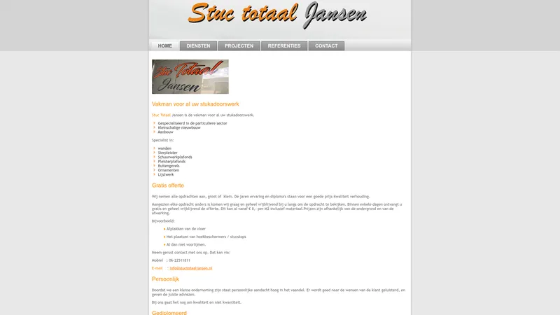 Website van Stuc Totaal Jansen