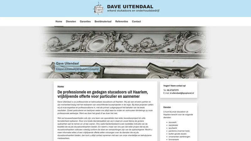 Website van Stucadoor Haarlem - Dave Uitendaal