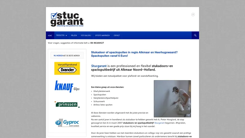 Website van Stucadoors-en spackspuitbedrijf Alkmaar Stucgarant