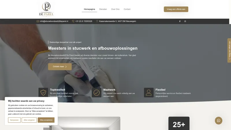 Website van Stucadoorsbedrijf De Parel