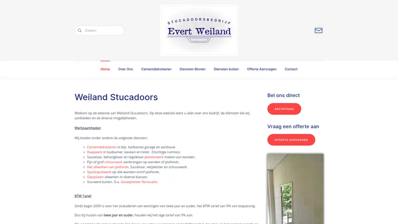 Website van Stucadoorsbedrijf Evert Weiland