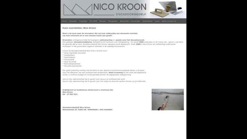 Website van Stucadoorsbedrijf Nico Kroon