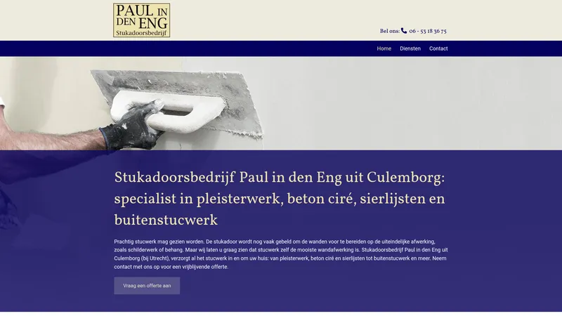 Website van Stucadoorsbedrijf Paul in den Eng