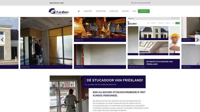 Website van Stucadoorsbedrijf T. de Vries