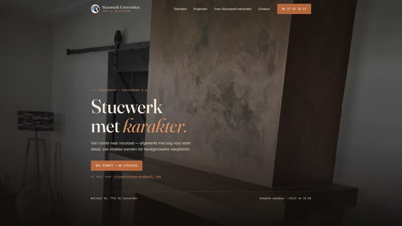 Website van STUCWERK COEVORDEN VOOR AL UW STUCWERKEN