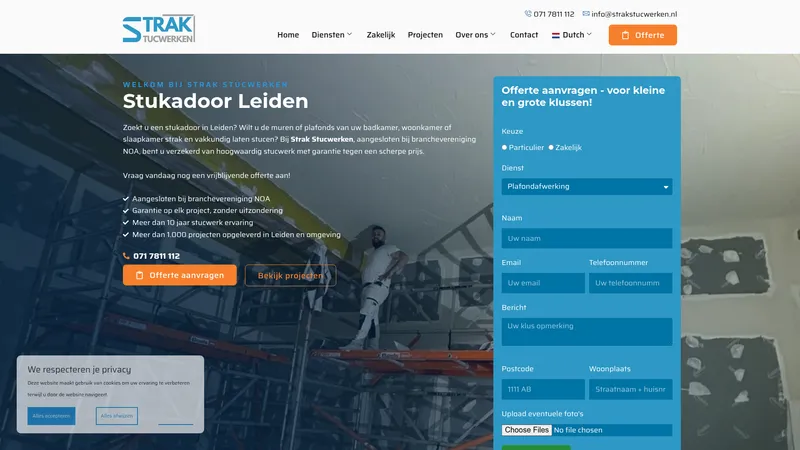 Website van Stukadoor Leiden | Strak Stucwerken