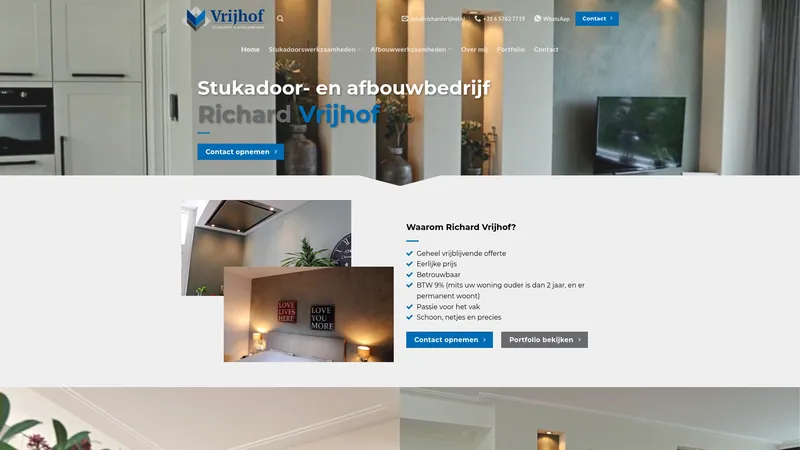 Website van Stukadoors- en Afbouwbedrijf Vrijhof