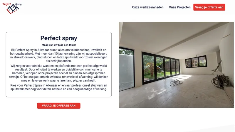 Website van Stukadoors- en spuitbedrijf Perfect Spray