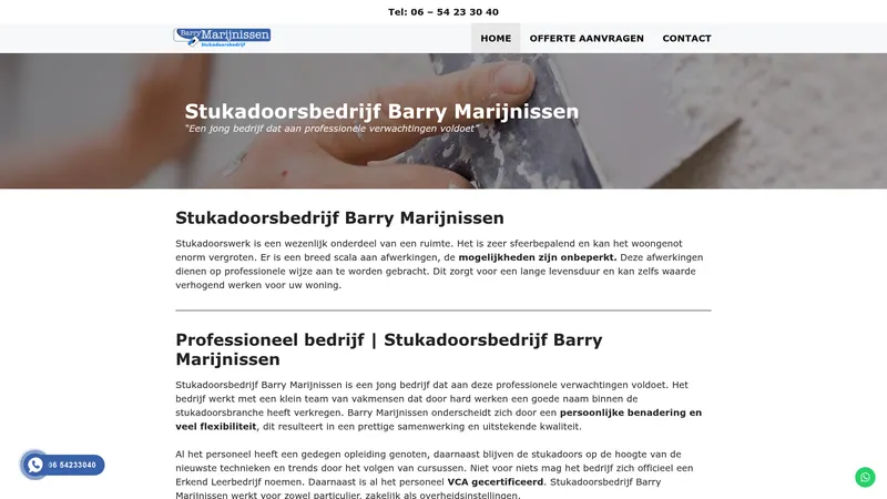 Website van Stukadoorsbedrijf Barry Marijnissen