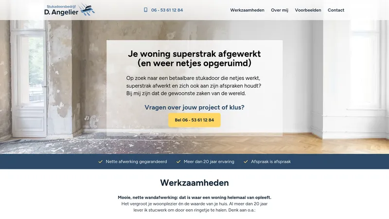 Website van Stukadoorsbedrijf D. Angelier