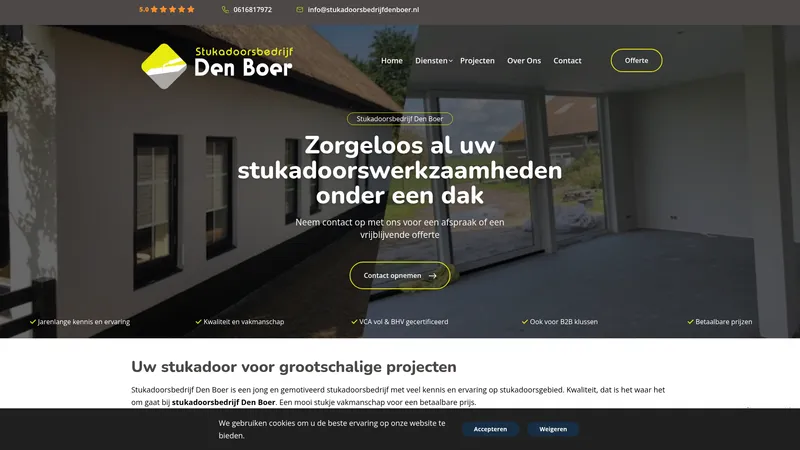 Website van Stukadoorsbedrijf Den Boer