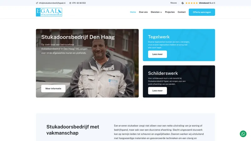 Website van Stukadoorsbedrijf Egaal Den Haag