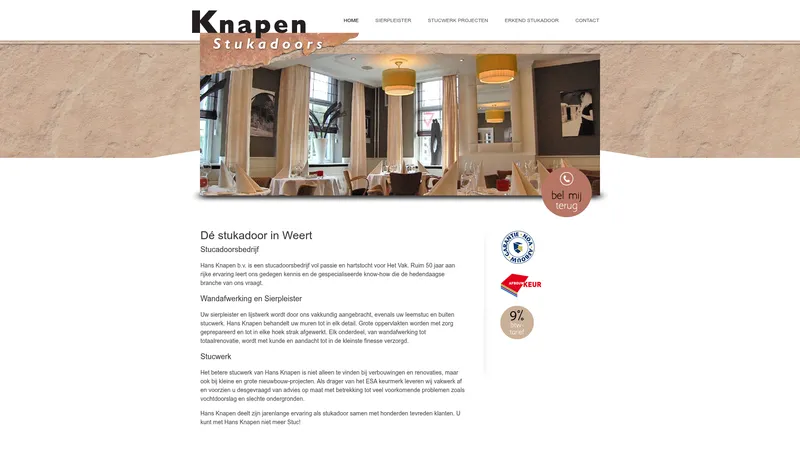 Website van Stukadoorsbedrijf Hans Knapen B.V.