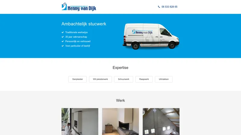 Website van Stukadoorsbedrijf Henny van Dijk