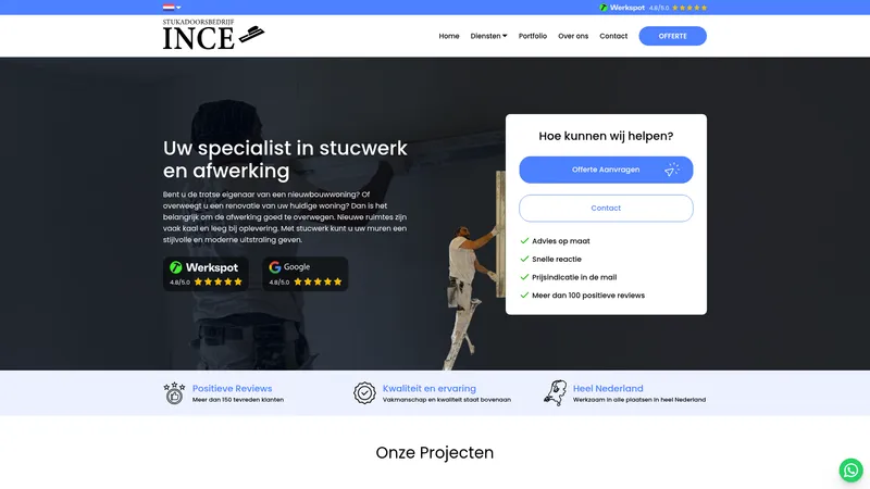 Website van Stukadoorsbedrijf Ince