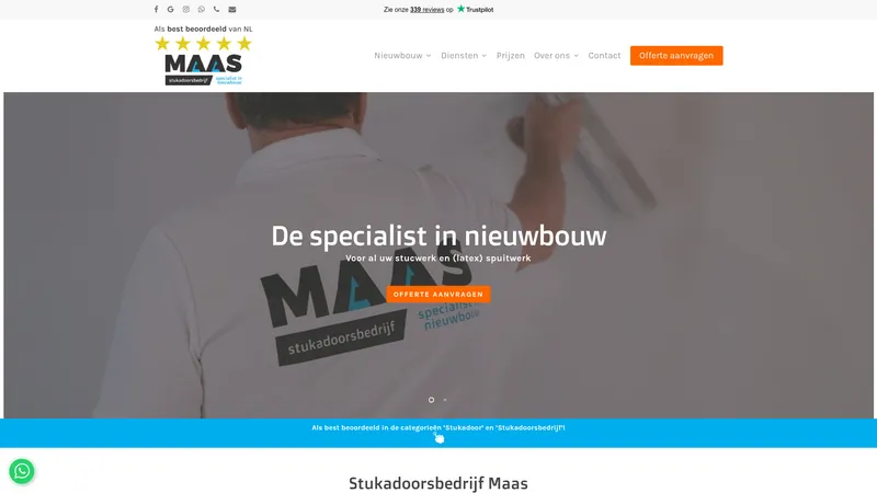 Website van Stukadoorsbedrijf Maas | Nieuwbouw Stukadoor voor Dunpleister, Latex Spuiten, Spackspuiten en meer