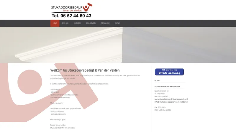 Website van Stukadoorsbedrijf P. VD Velden