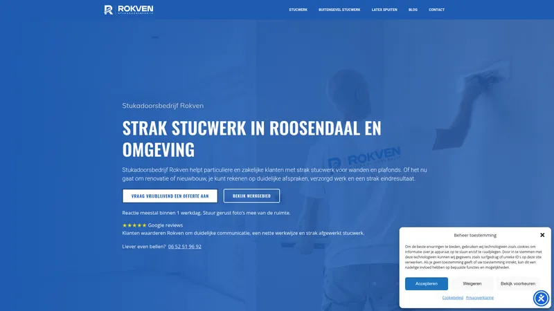 Website van Stukadoorsbedrijf Rokven