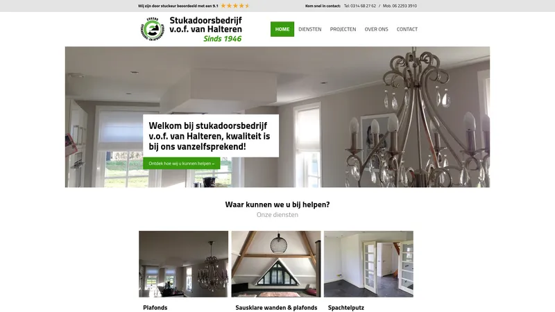 Website van stukadoorsbedrijf v.o.f. Van Halteren