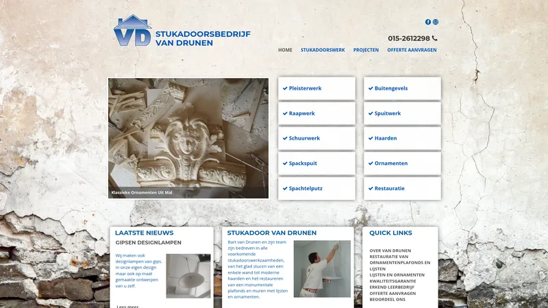 Website van Stukadoorsbedrijf Van Drunen