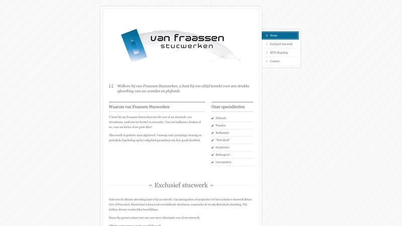 Website van Stukadoorsbedrijf Van Fraassen
