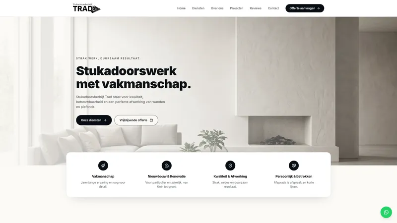 Website van Trad stukadoorsbedrijf