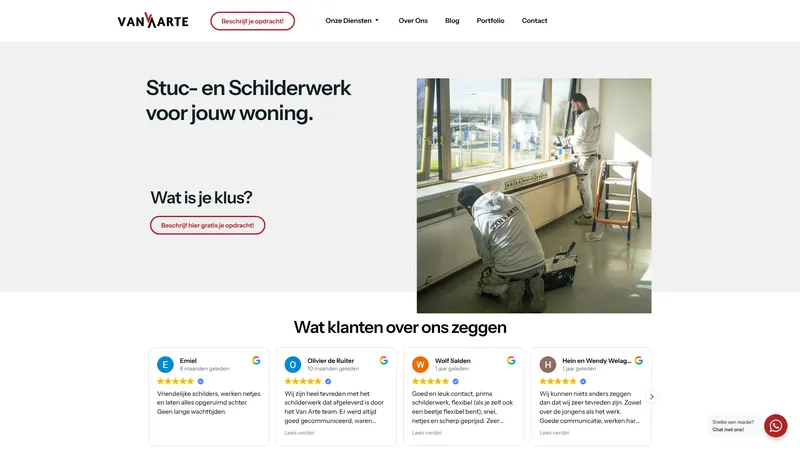 Website van Van Arte Stukadoors & Schilders