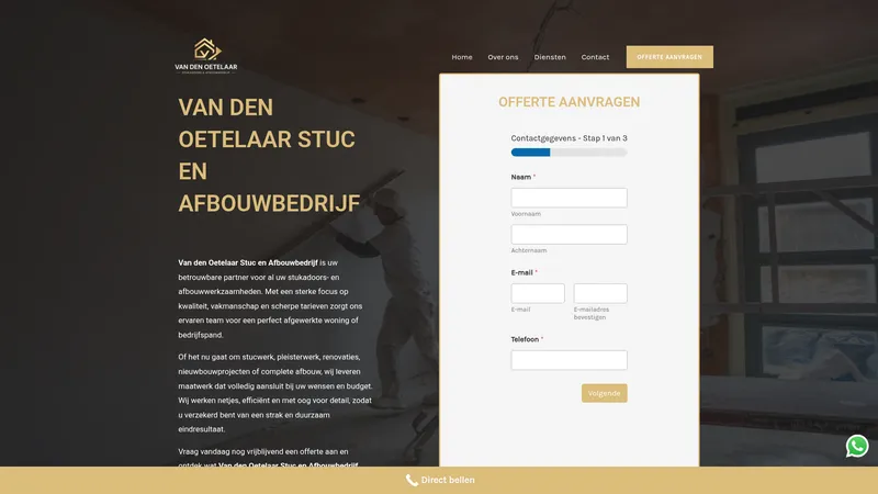 Website van Van Den Oetelaar Stukadoors & Afbouwbedrijf