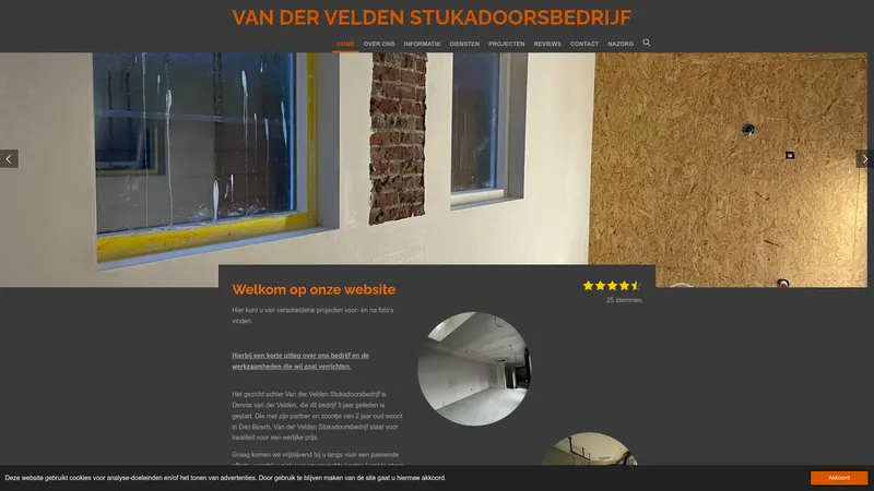 Website van Van der Velden Stukadoors bedrijf