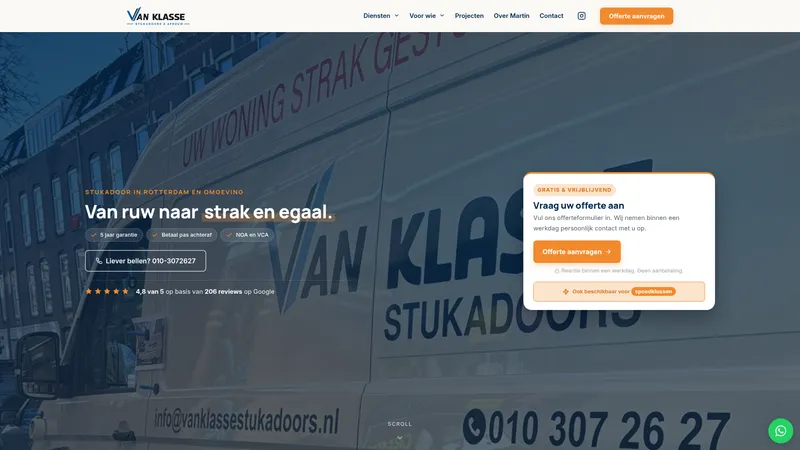Website van Van Klasse Stukadoors & Schilders Rotterdam