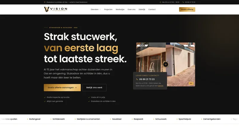 Website van Vision Stukadoors
