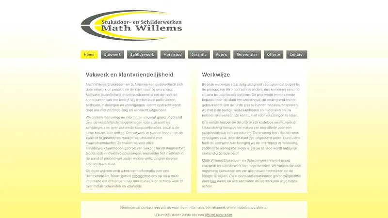 Website van Willems Stukadoors- en Schildersbedrijf Math