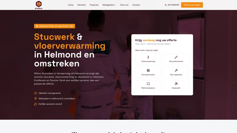 Website van Wilms Stukadoor & Verwarming