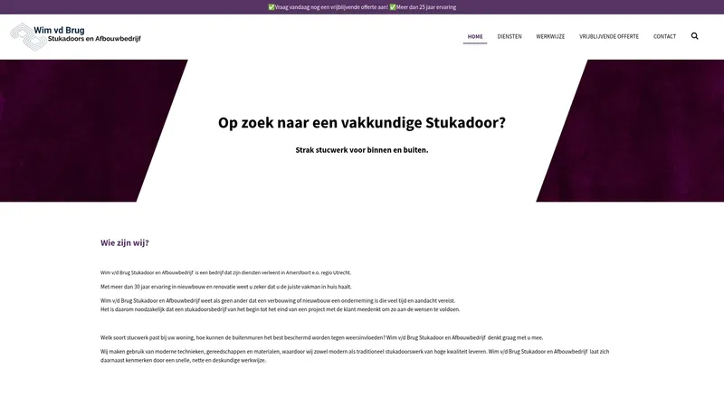 Website van Wim van de Brug Stukadoors- en Afbouwbedrijf
